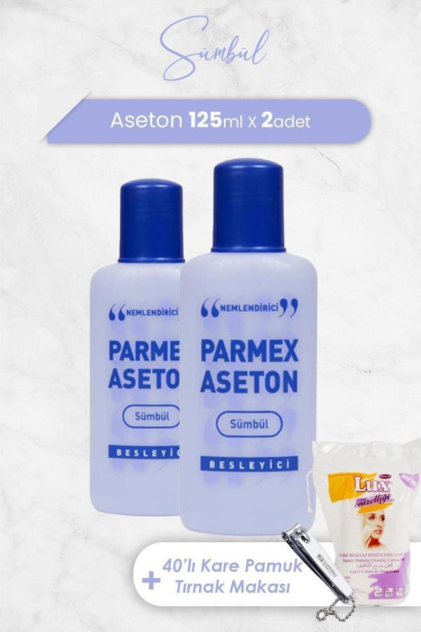 Parmex Aseton Sümbül Mor 125 ml x 2 Adet, Kare Pamuk 40'lı ve Tırnak Makası - Image 1