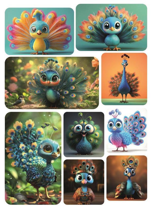 9 ADET Sevimli Hayvan Stickerlar Tavus Kuşu Temalı - Image 1