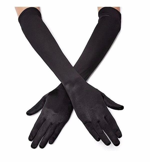 Çocuk   Siyah Renk Likralı Dirseğe Kadar Uzun Kumaş Eldiven 40 cm - Image 1