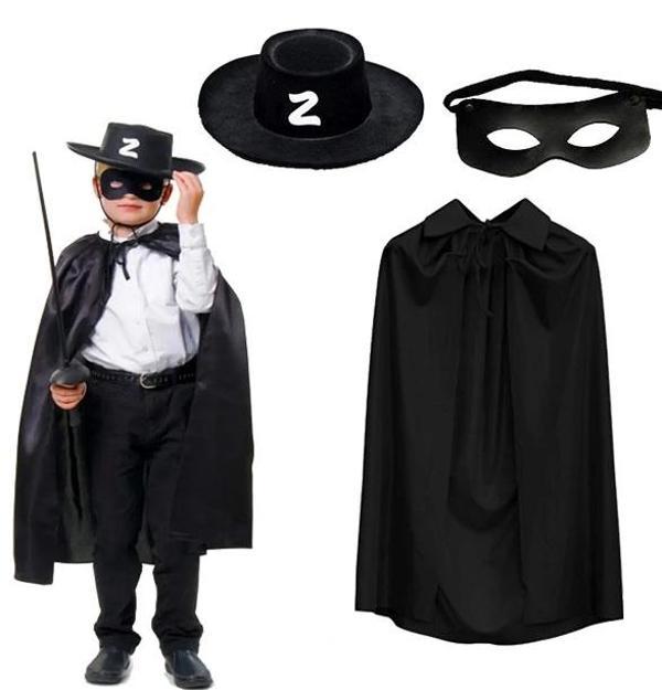 Çocuk Zorro Pelerini Şapkası ve Maske Seti Çocuk Boy - Image 1