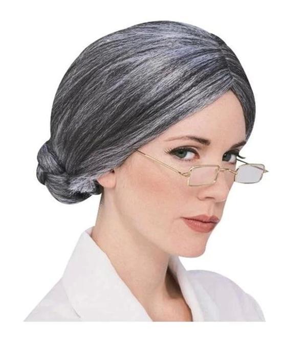 Çocuk Gri Renk Yaşlı Peruğu Takma Saç Anneanne Babaanne Yetişkin Çocuk Uyumlu - Image 1
