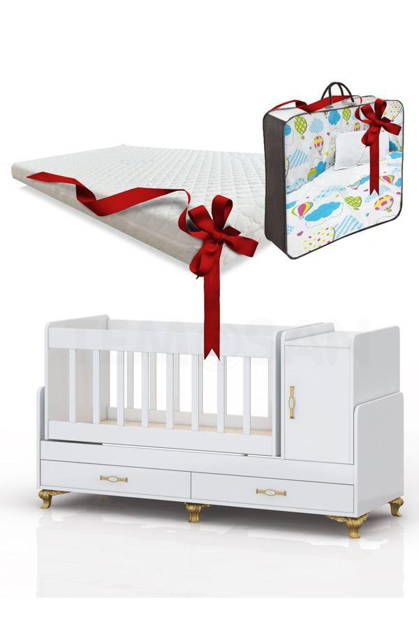 Temosan Anne Yanı, Sallanır, Büyüyen Bebek Beşiği, Mavi Uyku Setli Kapaklı, Çekmeceli 60 X 120 - Image 1