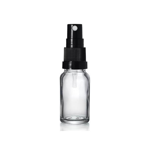 10ml şeffaf cam, siyah sprey başlıklı şişe, 24 adet, cam şişe, sprey şişesi, ecza şişesi, dropper şişe, medikal şişe - Image 1