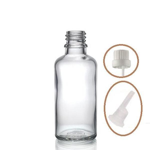 50ml şeffaf cam içten damlalıklı şişe beyaz kapak, 24 adet, damlalıklı şişe, damlatmalı şişe  - Image 1