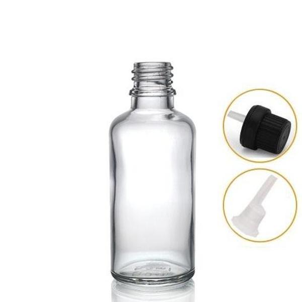 50ml şeffaf cam içten damlalıklı şişe siyah kapak, 24 adet, damlalıklı şişe, damlatmalı şişe  - Image 1