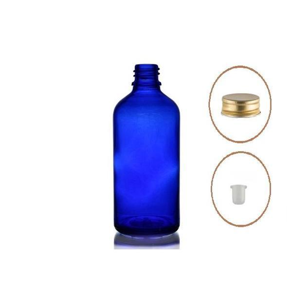 50ml mavi şişe, sarı metal düz kapaklı, 12 adet, cam şişe, esans şişesi, yağ şişesi, kozmetik şişesi - Image 1