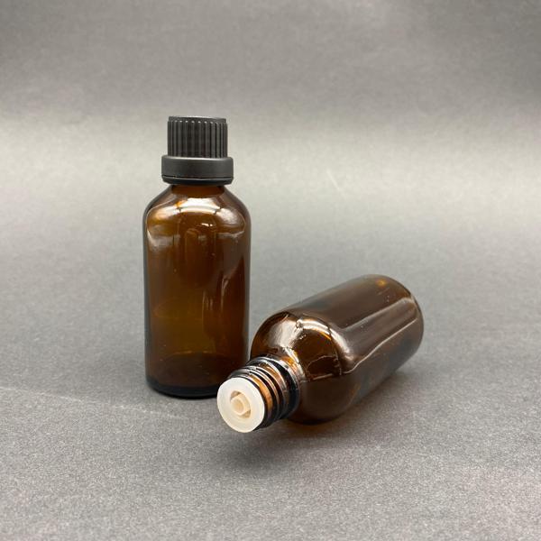 30ml kahvrengi şişe, içten damlalıklı kapak,12 adet Siyah damlatmalı kapak, Esans şişesi, Boş şişe, Aroma Şişesi - Image 1