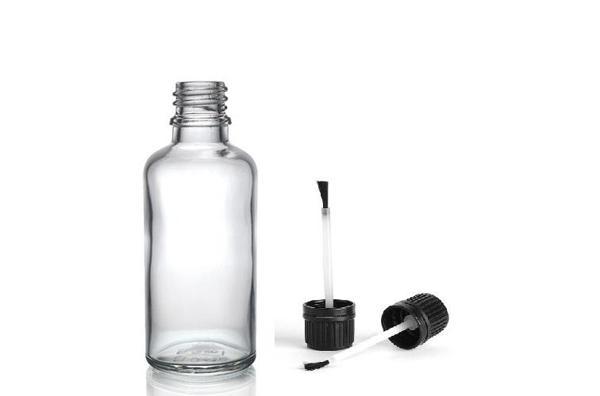 30ml şeffaf cam şişe fırça kapaklı, 24 adet, ecza şişesi, kozmetik şişe, yapıştırıcı şişesi, yağ şişesi - Image 1