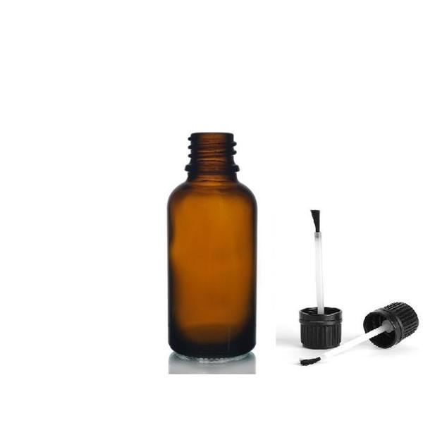 30ml kahverengi cam şişe fırça kapaklı, 12 adet, ecza şişesi, kozmetik şişe, yapıştırıcı şişesi, yağ şişesi - Image 1