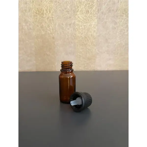 5ml kahvrengi şişe, içten damlalıklı kapak, 24 adet Siyah damlatmalı kapak, Esans şişesi, Boş şişe, Aroma Şişesi - Image 1