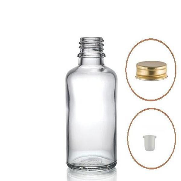 30ml şeffaf şişe sarı metal düz kapaklı, 24 adet, cam şişe, esans şişesi, yağ şişesi, kozmetik şişesi - Image 1