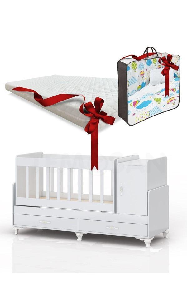 Temosan Karyola Olabilen Sallanır Bebek Beşiği Yataklı Sarı Uyku Setli Kapaklı Ve Çekmeceli 60 X 120 - Image 1