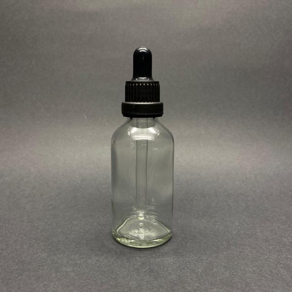 50ml, Şeffaf Cam Şişe, 24 adet, Cam Damlalıklı, Ecza şişesi, Propolis şişesi, Siyah Kapak Siyah Emzik - Image 1