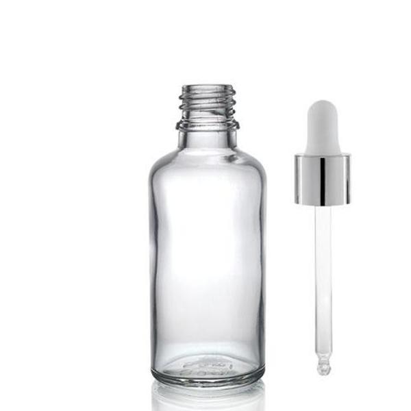 30ml şeffaf cam damlalıklı, 24 adet, Gümüş Kapak Beyaz Emzik, Ecza şişesi, Damlalıklı şişe, propolis şişesi, damlatmalı  - Image 1