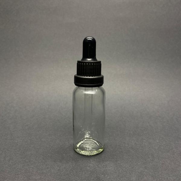 20ml, Şeffaf Cam Şişe, 24 adet, Cam Damlalıklı, Ecza şişesi, Propolis şişesi, Siyah Kapak Siyah Emzik - Image 1