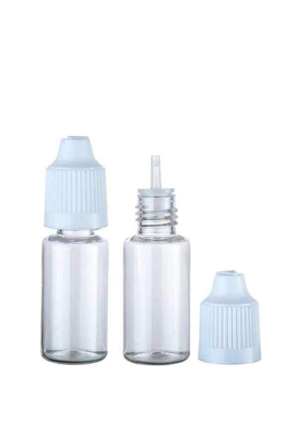 100 Adet - 15ml Şeffaf Plastik Likit Şişesi - Iğne Uclu Damlalıklı Pet Şişe, Beyaz Kapaklı - Image 1