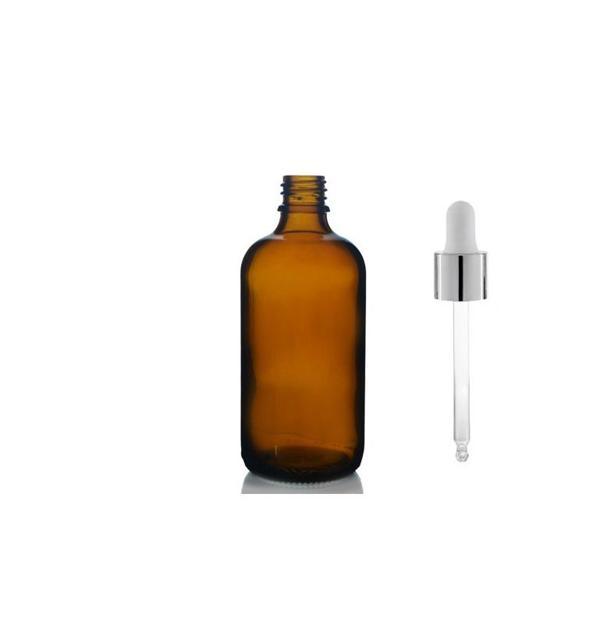 100ml kahverengi cam damlalıklı, 24 adet, Gümüş Kapak Beyaz Emzik, Ecza şişesi, Damlalıklı şişe, propolis şişesi, damlat - Image 1