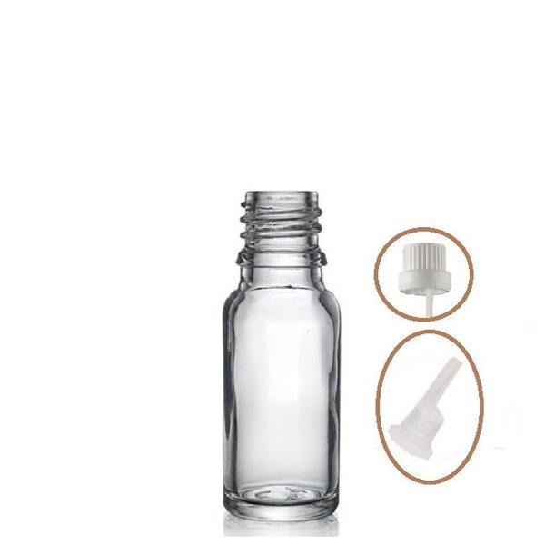 20ml şeffaf cam içten damlalıklı şişe beyaz kapak, 24 adet, damlalıklı şişe, damlatmalı şişe  - Image 1