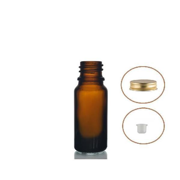10ml kahverengi şişe sarı metal düz kapaklı, 12 adet, cam şişe, esans şişesi, yağ şişesi, kozmetik şişesi - Image 1