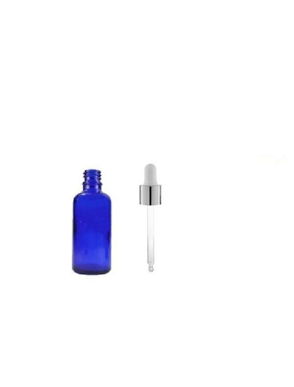 10ml mavi cam damlalıklı şişe, gümüş kapak beyaz emzik,12 adet, ecza şişesi, damlalıklı şişe, propolis şişesi, damlatmal - Image 1