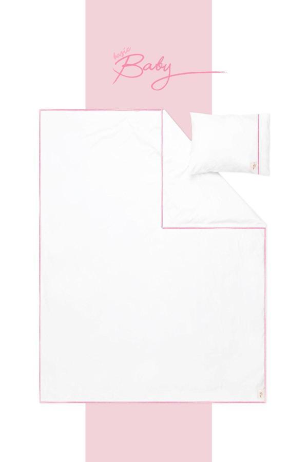 Piamom 100x150 Sade Düz Pembe Biyeli %100 Pamuklu Bebek/çocuk Nevresim Takımı - Image 1