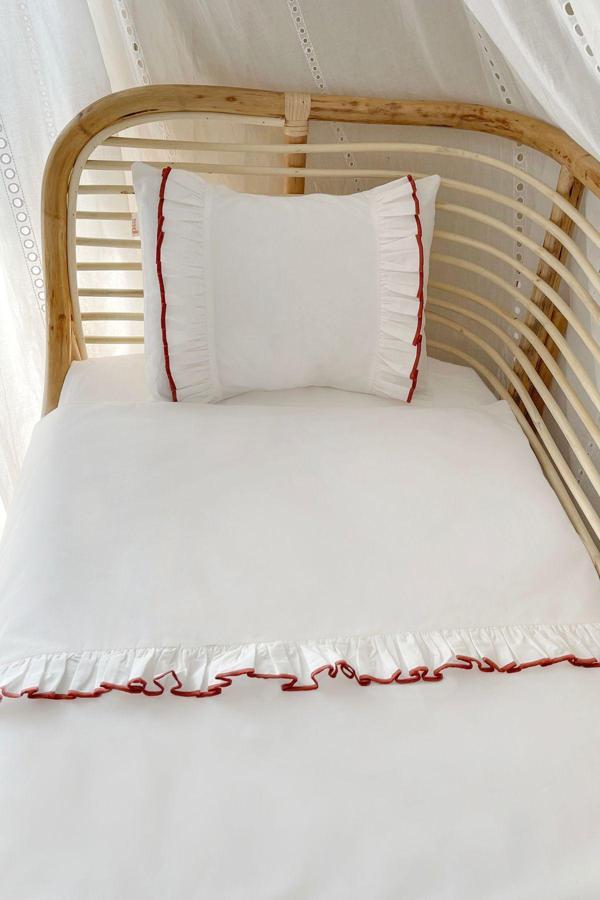 Piamom 100x150 Sade Düz Farbalalı / Fırfırlı %100 Pamuklu Bebek / Çocuk Nevresim Takımı - Image 1