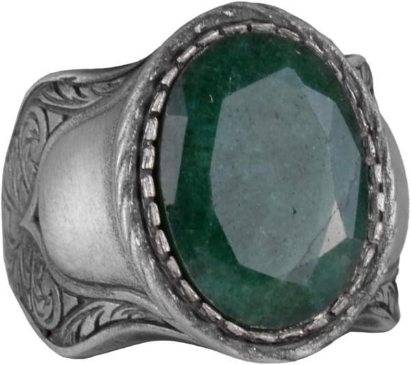 Doğal Taş Yüzük Erkekler İçin, 925 Ayar Gümüş Yüzük, (Zümrüt) - Image 1