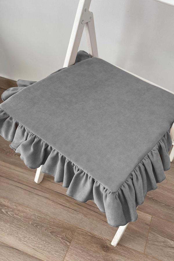 Ritmo Home Fırfırlı Gri Vintage, Country, Bohem, Rustik Fırfırlı Iskandinav Sandalye Minderi - Image 1