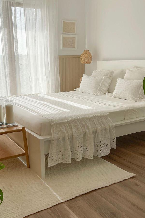Ritmo Home Yatak Runner & Içi Dolgulu Kırlent Seti Çift Kişilik Çeyiz, Yatak Örtüsü Pamuk Fistolu Country - Image 1