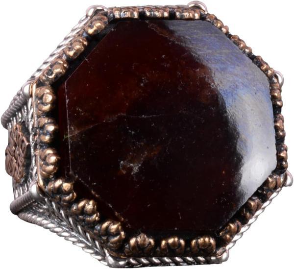 Gerçek Doğal Taş Yüzük - Sekizgen Tasarım - El Yapımı 925 Ayar Gümüş Takı (Granat) - Image 1