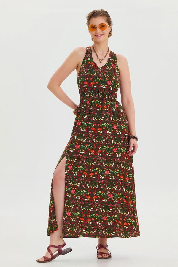 V Yaka Yırtmaçlı Günlük Elbise - Image 1