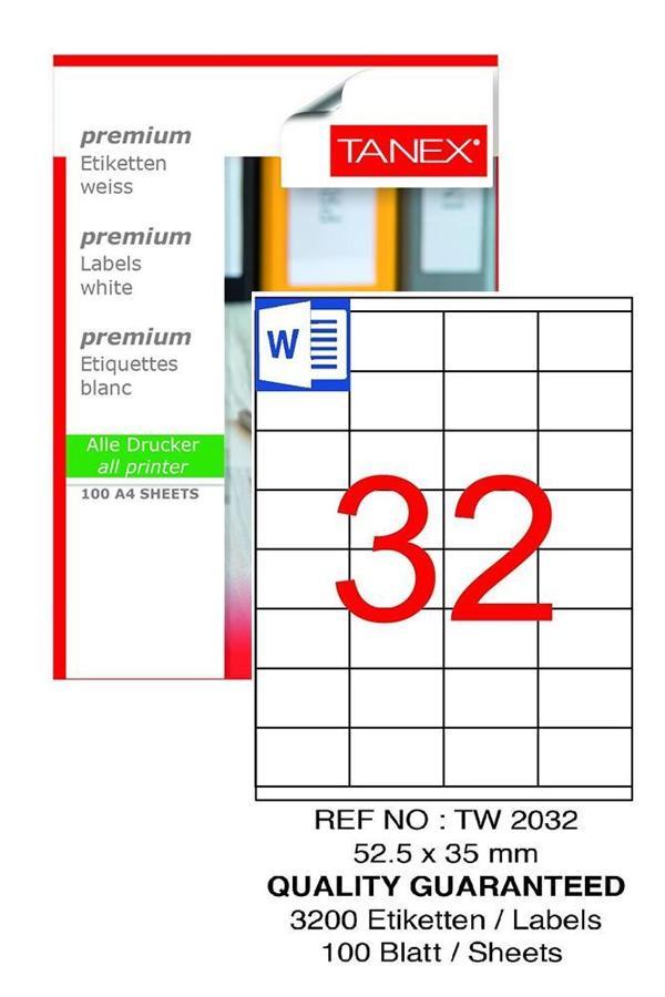 Bilgisayar Etiketi Tw-2032 52,5x35 mm 100 Lü Lazer Etiket 1 Paket Tanex Davetiye Kargo Koli Kutu Etiketi - Image 1