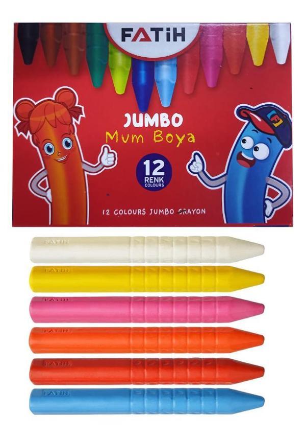 Jumbo Mum Boya 12 Li 1 Paket 12 Renk Jumbo Mumboya Elleri Kirletmeyen Yıkanabilir Silinebilir Karton Kutu - Image 1