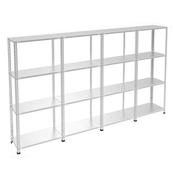 4 Katlı 4'lü Galvaniz Çelik Raf - Depo, Arşiv, Kiler, Dosya, Market Rafı 59x93 cm-250 cm-1.00 mm - Image 1