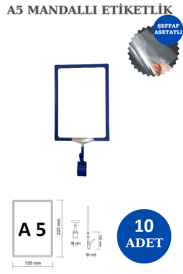 10 Adet Kırmızı A5 Mandallı Fiyat Etiketi - Sepet, Stand, Teşhir, Askılık, Çerçeveli Fiyat Etiketi - Image 1