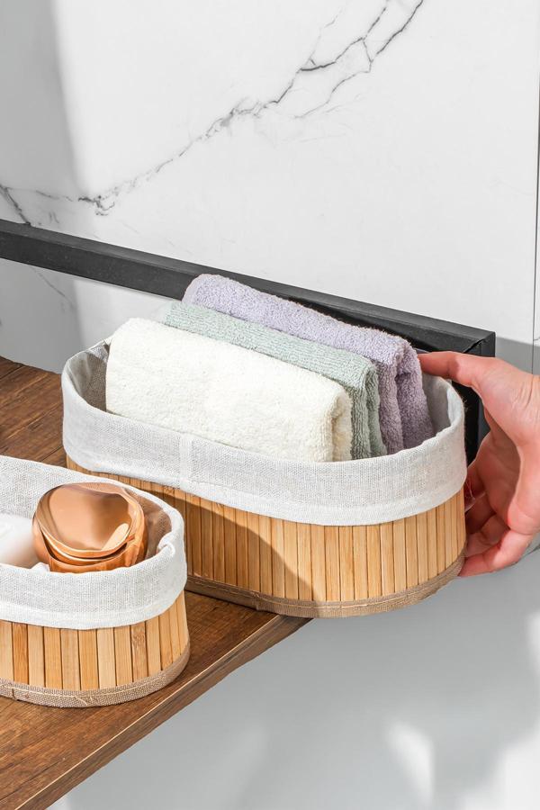 Porsima 2082 Oval 3lü Pinterest Sepet Bambu Sepet seti Dekoratif Banyo Mutfak Düzenleyici Organizeri - Image 1