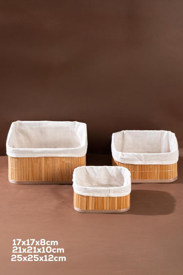 Porsima 2083 Kare 3lü Pinterest Sepet Bambu Sepet seti Dekoratif Banyo Mutfak Düzenleyici Organizeri - Image 1