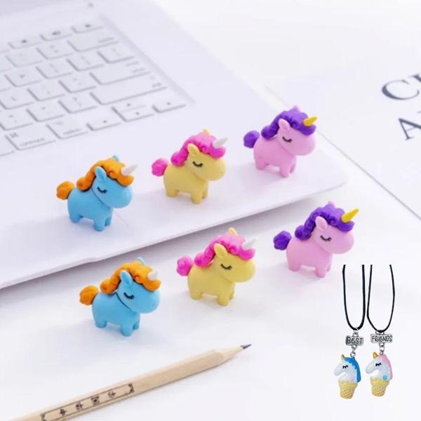 Sevimli Unicorn Silgi 3 Adet Best Friend Kolye - Image 1