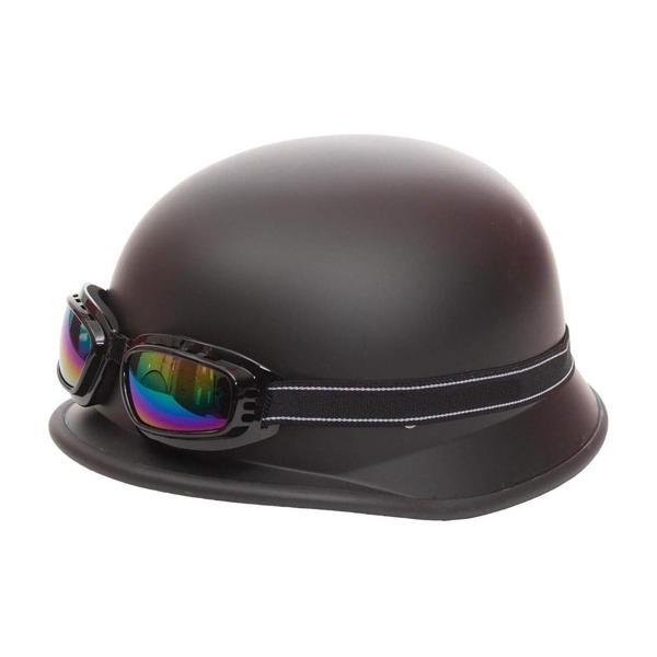 Motosiklet ve Bisiklet Yarım Kask Retro Gözlüklü Chopper Cruiser Kaskı Mat Siyah - Image 1