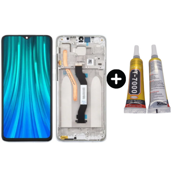 Xiaomi Redmi Note 8 Pro Uyumlu Çıtalı HK Lcd Ekran Dokunmatik Beyaz + B7000 - Image 1