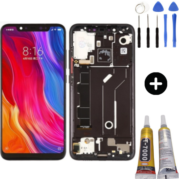 Xiaomi Mi 8 Uyumlu Çıtalı Servis Lcd Ekran Dokunmatik Siyah + Montaj Seti - Image 1