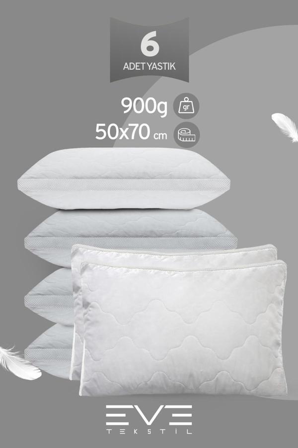 6 Adet Klimax Beyaz Serisi Kılıflı Fermuarlı Klimali Antialerjik Silikon Nano Elyaf Yastık 50x70cm  - Image 1