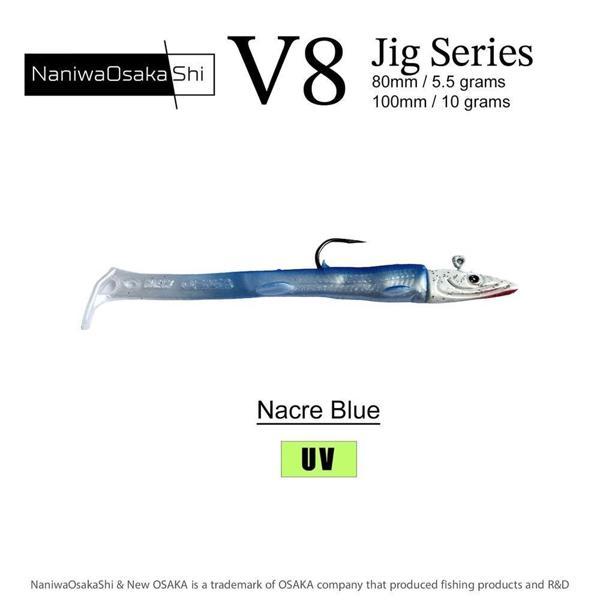 NaniwaOsakaShi V8 Jig Series 100 mm 10 gr Raglou Silikon Yem Nacre Blue - Image 1