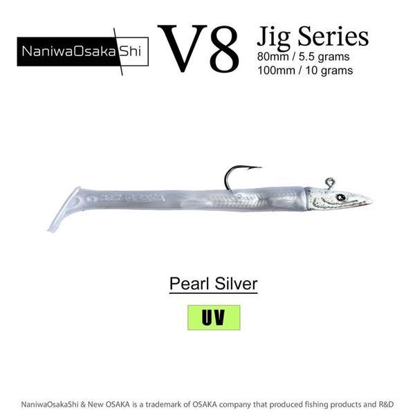 NaniwaOsakaShi V8 Jig Series 100 mm 10 gr Raglou Silikon Yem PEARL SİLVER - Image 1