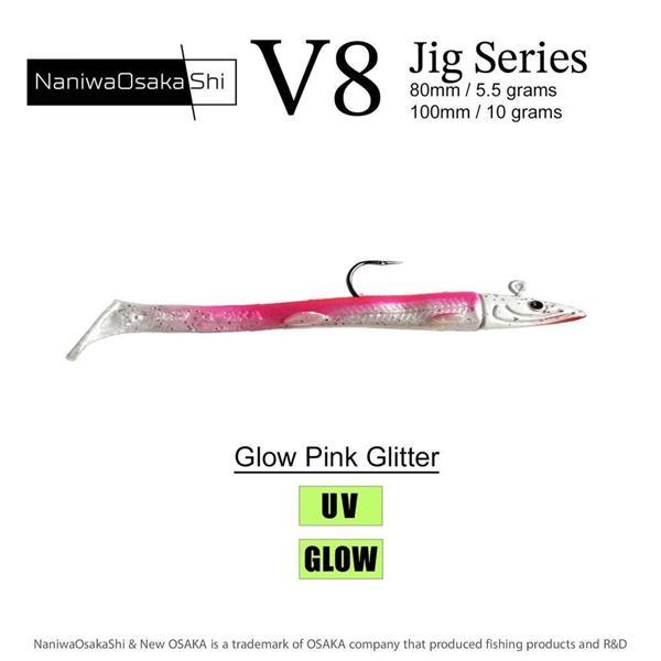 NaniwaOsakaShi V8 Jig Series 100 mm 10 gr Raglou Silikon Yem Glow Pink Glitter - Image 1
