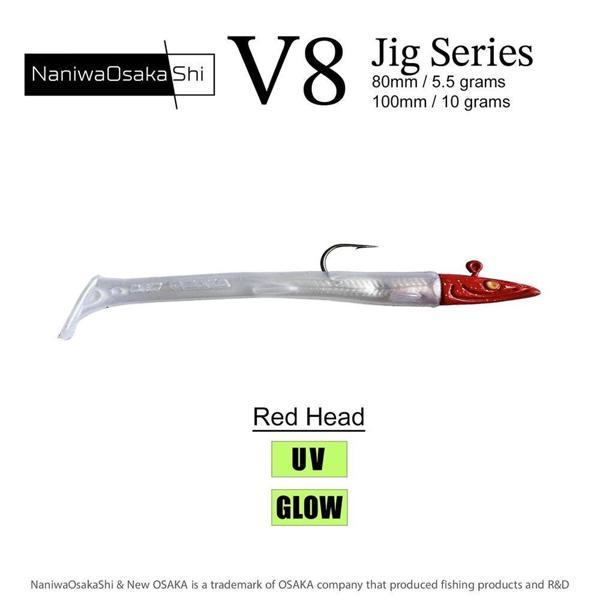 NaniwaOsakaShi V8 Jig Series 100 mm 10 gr Raglou Silikon Yem RED HEAD - Image 1