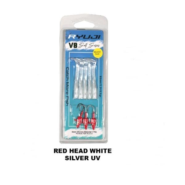 Ryuji V8 10cm 10gr Silikon Yem Red Head White Silver - Image 1