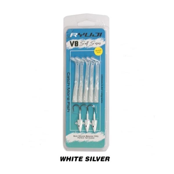 Ryuji V8 10cm 10gr Silikon Yem White Silver - Image 1