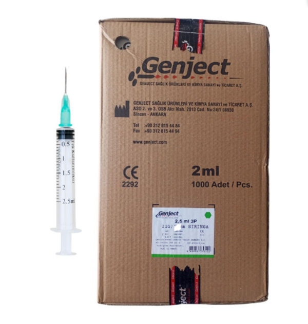 Genject Enjektör 2,5 CC 3 Parça Yeşil 1000 Adet - Image 1
