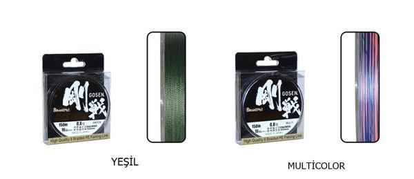 Gosen W8 Casting PE 8 Örgü Spin İp Misina 150 mt Yeşil MultiColor-0,153 mm - Image 1